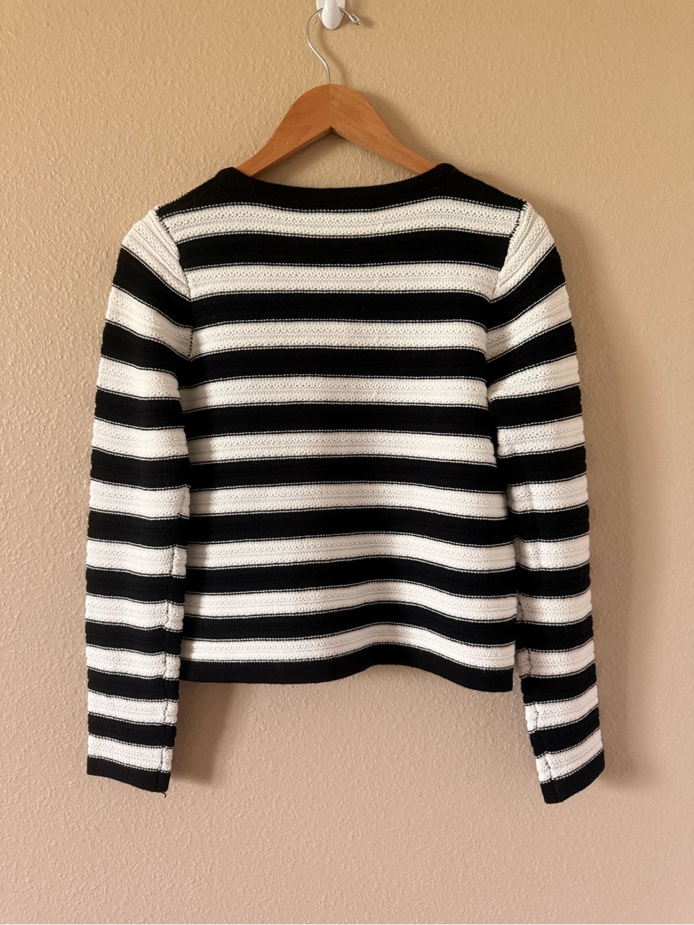 Saks Fifth Avenue Black and White Striped Knit Cardigan - Picture 4 of 5